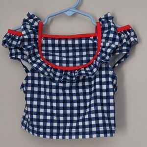 OshKosh Blue & White Gingham Tankini Set with Red Trim And Ruffles Sz 8